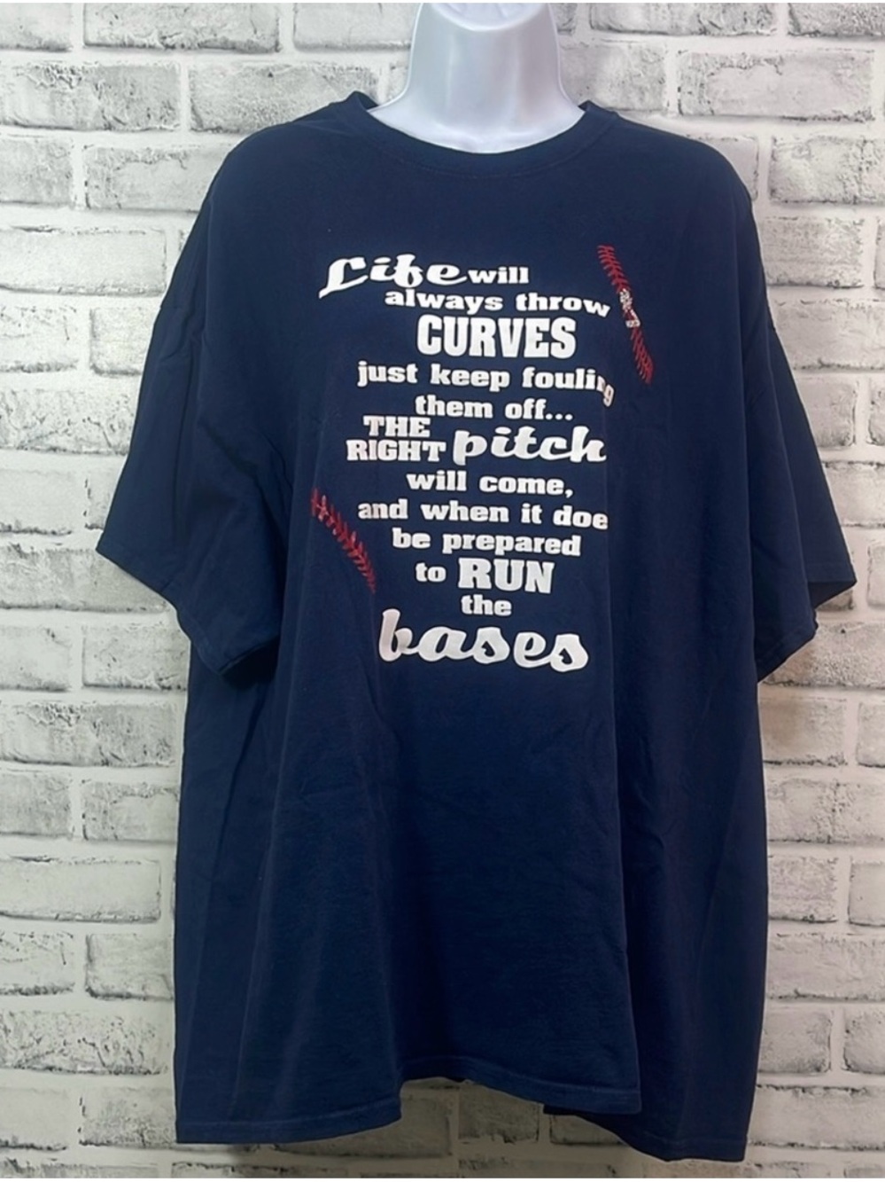 Gildan Dark Navy Blue Crew Neck Baseball Inspired T-Shirt 2X